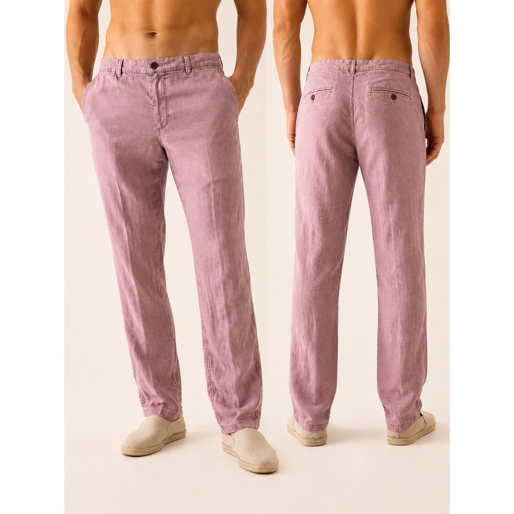 Black Brown 1826 Pink Linen Pants 34x30 Tailored Fit Coastal Resort Summer